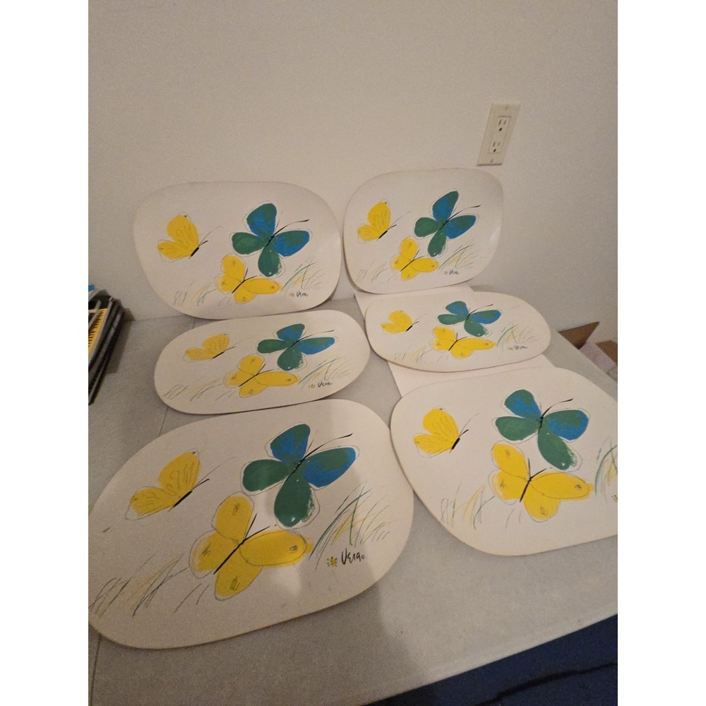 6 VTG MCM Vera Neumann Placemats Vinyl 70's Retro Cottagecore Butterflies